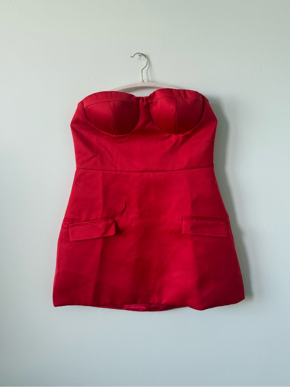 Strapless Red satin dress